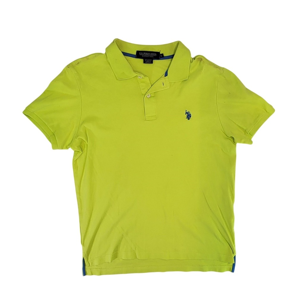 US Polo Assn Mens‎ Short Sleeve Polo Shirt Neon Yellow Logo Classic Fit Small